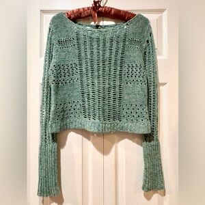 Free People Open Knit Cropped Sweater Green/Blue Long Sleeve. Size XS